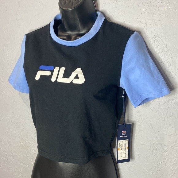 NWT FILA ANNA CROP TEE IN BLACK/ VISTA BLUE WOMEN’S SZ SMALL - Picture 2 of 7